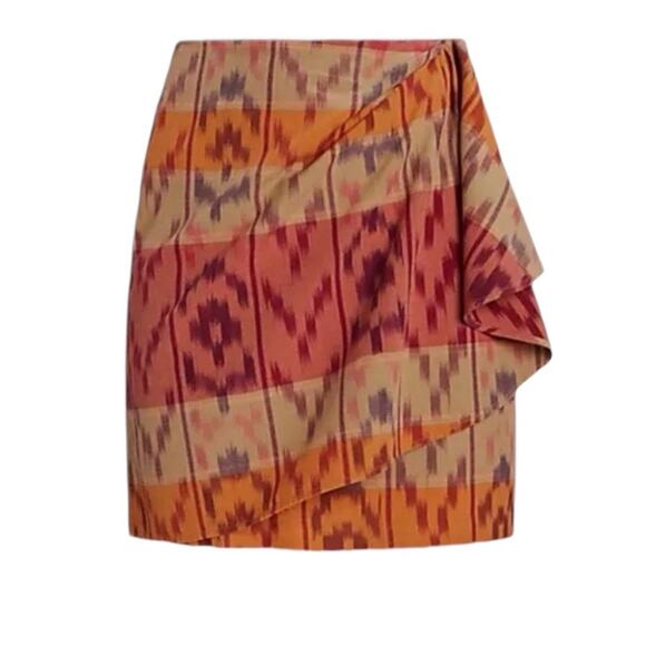 Lauren Ralph Lauren True Wrap Skirt Above Knee Geo Motif Ruffle Ikat Fall NEW 20 - Picture 6 of 10